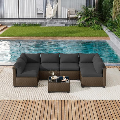 LOUVIXA 7 Piece Outdoor Patio Furniture Set, Outdoor Sectional Sofa, Wicker - Image 8
