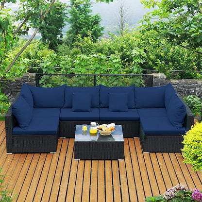 Tangkula 7-Piece Patio Furniture Set, Outdoor Sectional Wicker Sofa by TANGKULA
