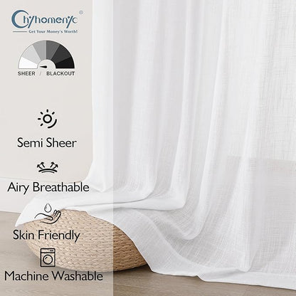 Chyhomenyc White Semi Sheer Curtains 96 Inches Long 2 Panels - Image 2