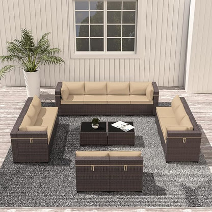 Outdoor Patio Furniture Set, 14 Pieces Outdoor Sectional Furniture Patio Sofa - Image 8