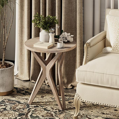 Pedestal Farmhouse End Table Set of 2, Distressed Top - Image 6