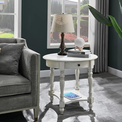 Oval End Table with Drawer, Solid Wood Sofa Side Storage Shelf, Traditional - Image 4