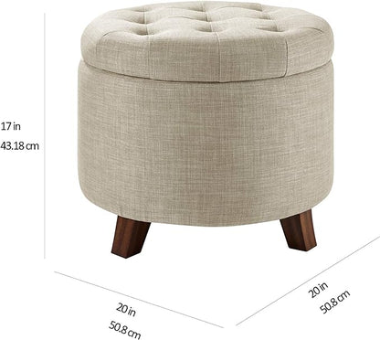 Amazon Basics Round Storage Ottoman Foot Rest, Button Tufted Upholstered - Image 3