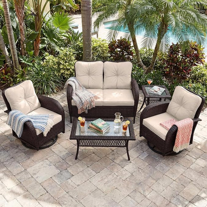 UPHA 5 Pieces Patio Furniture Sets, Wicker Outdoor Loveseat Sofa Set - Image 5