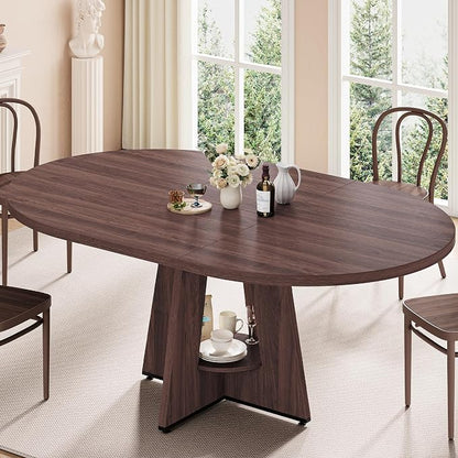 43''–59'' Extendable Dining Table, Round Kitchen Dining Room Dinner Table - Image 3