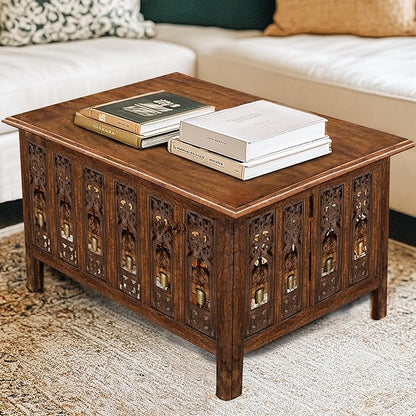 COTTON CRAFT Solid Wood Coffee Table – Ghanti Bells Hand Carved Center Table - Image 2
