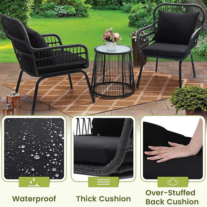 wildformers 3 Pieces Rattan Wicker Bistro Set, Outdoor Conversation Set - Image 4