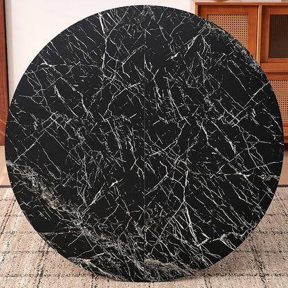 Dining Table Set for 4, Mid Century Modern 47 Inch Black Marble-Look Wooden - Image 3
