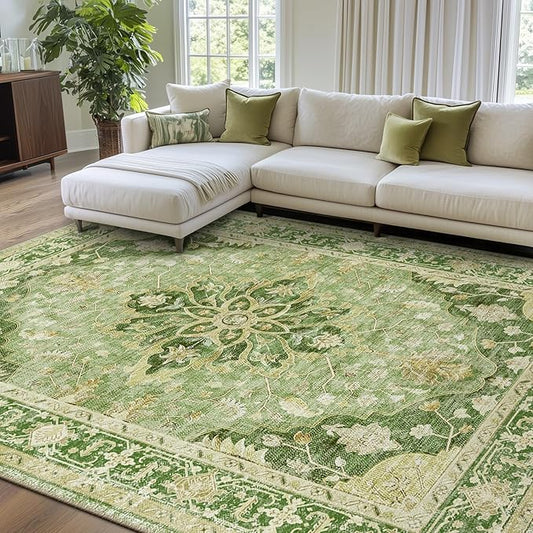 RELEANY Area Rugs 7'x10' Washable Non-Slip, Floral Vintage Distress Print by RELEANY