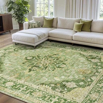 RELEANY Area Rugs 9'x12' Washable Non-Slip, Floral Vintage Distress Print - Image 2