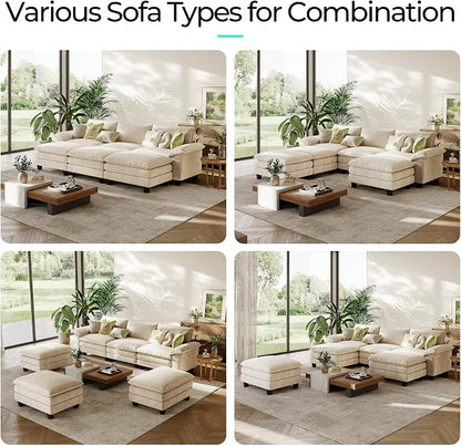 LINSY HOME 123" Modular Sectional Sofa, 3-Seat Corduroy Modern Cloud Couch - Image 8