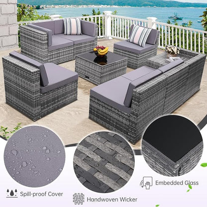 KROFEM 8-Piece Patio Furniture Set, Outdoor Wicker Rattan Sectional - Image 5
