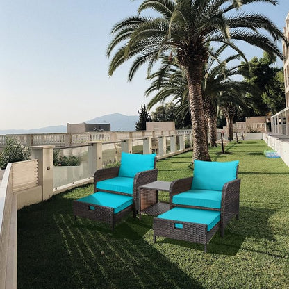 LEVELEVE Balcony Furniture 5 Piece Patio Conversation Set, PE Wicker Rattan - Image 8