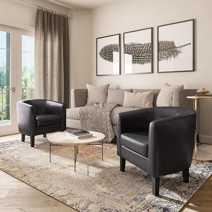 BELLEZE Accent Barrel Chair, Linen Round Chair Club Tub Sofa Corner Chair - Image 6