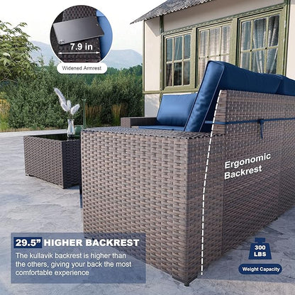 Kullavik Outdoor Patio Furniture Set, 12 Pieces Sectional Rattan Sofa Set Brown - Image 2