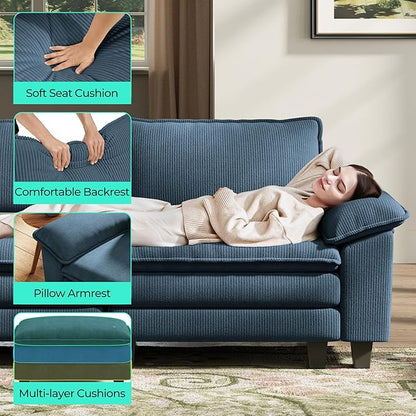 LINSY HOME 123" Modular L-Shaped Sectional Sofa, 3-Seat Corduroy Modern Cloud - Image 4