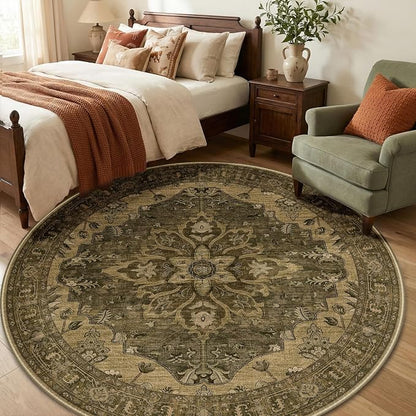 RELEANY Area Rugs Round 6ft Washable Non-Slip, Floral Vintage Distress Print - Image 3