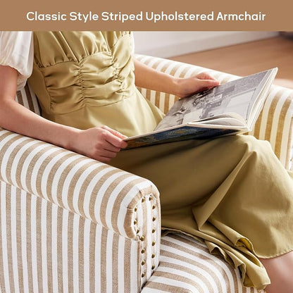 HUIMO Linen Fabric Accent Chair, Mid-Century Modern Armchair - Image 6