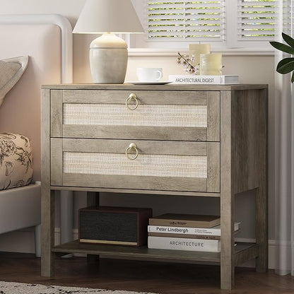 Xixini Nightstand wih 2 Drawers & Open Shelf, Small Mid Century Modern Night by Xixini