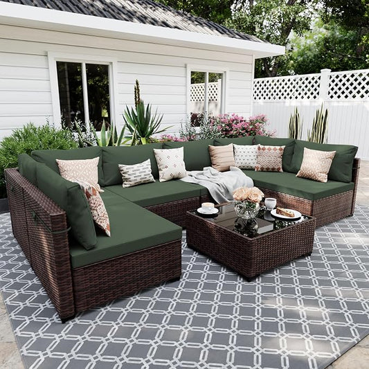 UPHA 7 Pieces Patio Furniture Sets, Wicker Outdoor Sectional Sofa Couch by UPHA