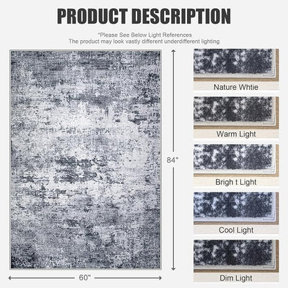 5x7 Area Rug Living Room Rug: Washable Modern Abstract Soft Thin Rug Indoor - Image 2