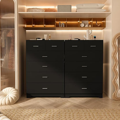 FJTJBSI Dresser with Power Outlets Wooden 6 Drawer Dresser with Large Organizer - Image 2