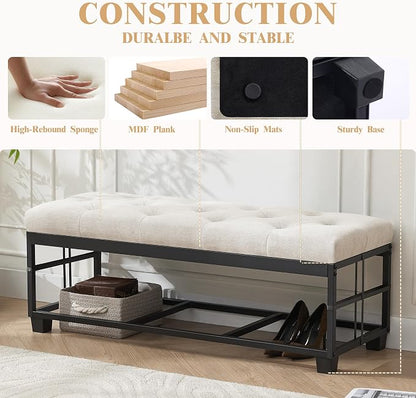 Mangodan 43 Inch Linen Storage Ottoman Bench, Foot Rest - Image 6