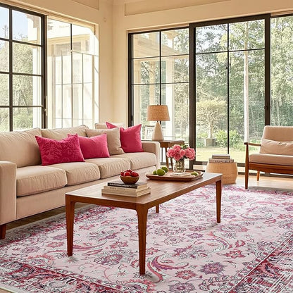 Area Rugs for Living Room, Washable 5x7 Area Rug for Bedroom, Floral Non-Slip - Image 2