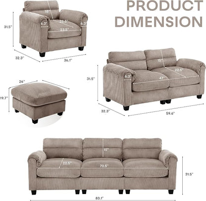 HAOMARKETS Corduroy Sofa Set, Upholstered Armchair - Image 2