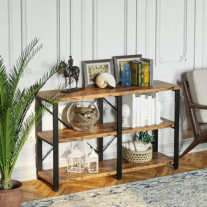 IRONCK Bookshelf Double Wide 47 in 3-Tier, Industrial Bookcases, Wood and Metal by IRONCK
