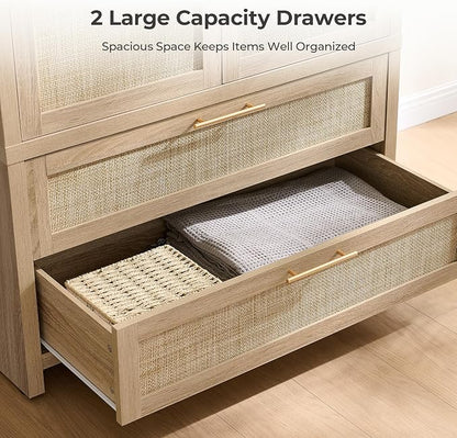 SICOTAS Armoire Wardrobe Closet, Larger Rattan Armoires Wardrobe Cabinet - Image 5