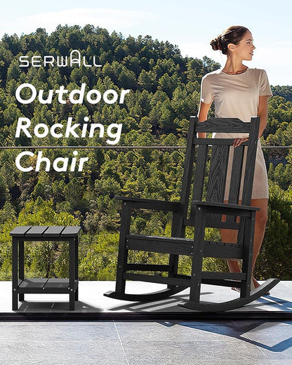 SERWALL Black Outdoor Rocking Chair Set of 2, All Weather Patio Rocking Chair - Image 8