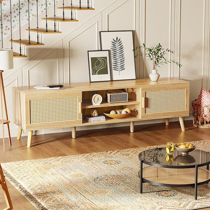 SUPERJARE Boho TV Stand for 75 Inch TV, Entertainment Center - Image 5