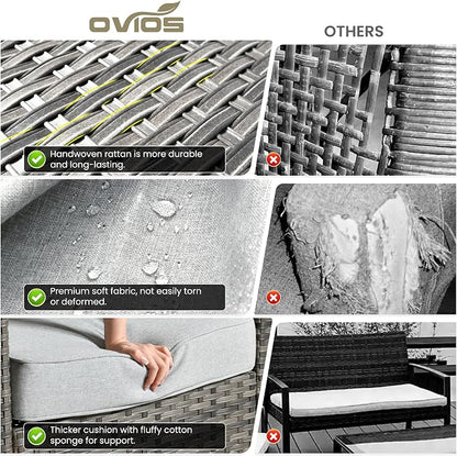ovios 9 Pieces Patio Furniture Set, Outdoor Wicker Sofa Couch - Image 9