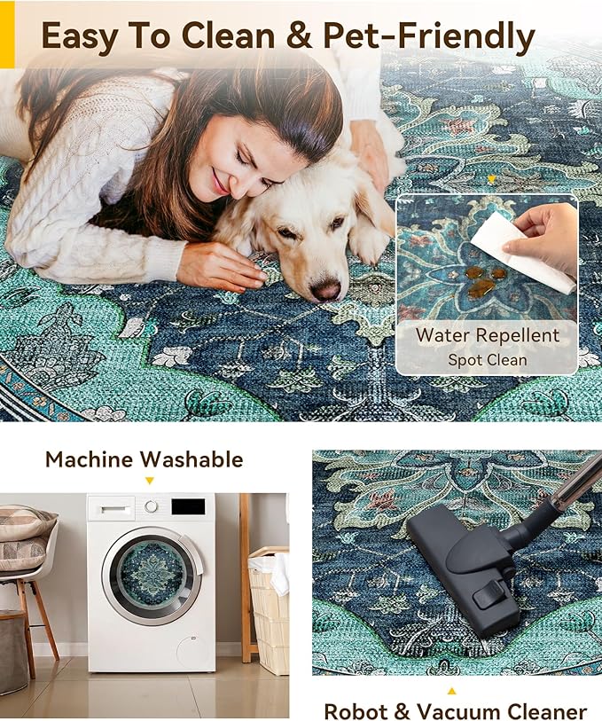 RELEANY Area Rugs Round 6ft Washable Non-Slip, Floral Vintage Distress Print - Image 5