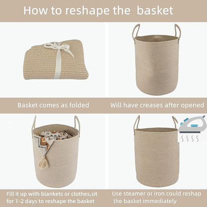 XUANGUO Cotton Rope Laundry Basket Hamper - Image 7