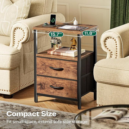 Huuger Night Stand with Charger Station and LED Lights, 2 Drawer Nightstand - Image 8