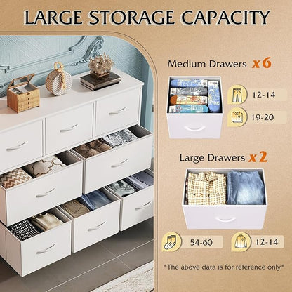 WLIVE 8 Drawer Dresser for Bedroom, Fabric White Dresser - Image 5