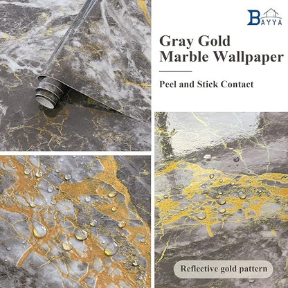 BAYYA Dark Grey/Gold Marble Contact Paper - Image 6