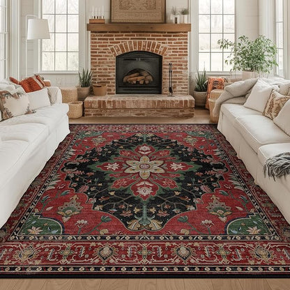 RELEANY Area Rugs Square 8ft Washable Non-Slip, Floral Vintage Distress Print - Image 2
