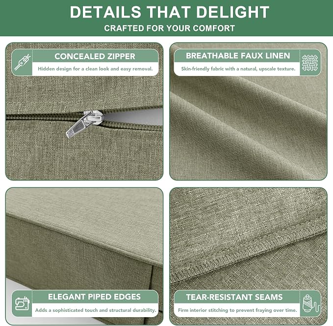 Summsun Water Resistant Outdoor Chair Cushions, Faux Linen Backrest and Seat - Image 5