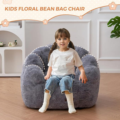 MAXYOYO Kids Bean Bag Chair, Floral Shaped Bean Bag Sofa, Plush Faux Fur - Image 3