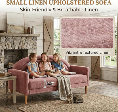 63" Small Loveseat Sofa for Small Spaces, Mid Century Modern Sofa, Linen - Image 4