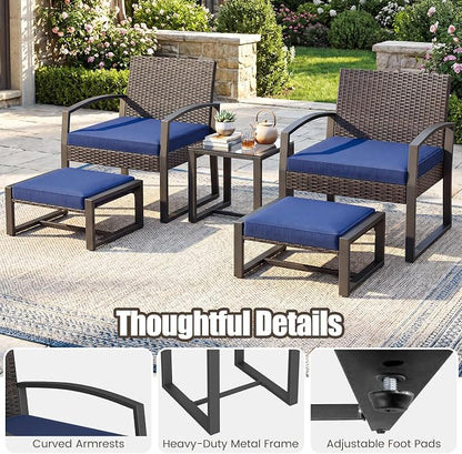 Tangkula 5 Pieces Wicker Patio Conversation Set, Outdoor PE Rattan Chair - Image 6
