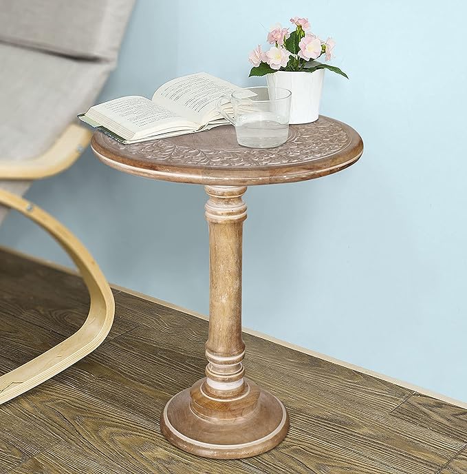 Lightnpro Carved Round End Table by Lightnpro