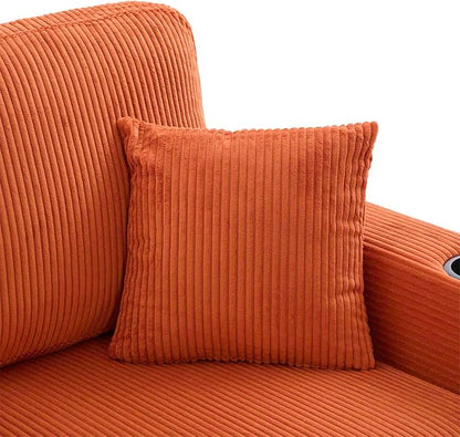 L-Shaped Sectional Sofa with Storage & Movable Ottoman, Corduroy 3 Seater - Image 9