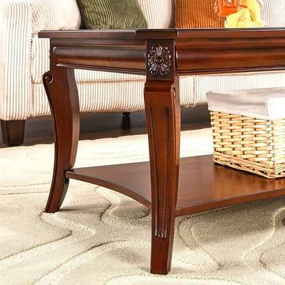 Coffee Table with Tempered Glass Top and Storage Shelf, Farmhouse Living Room - Image 6