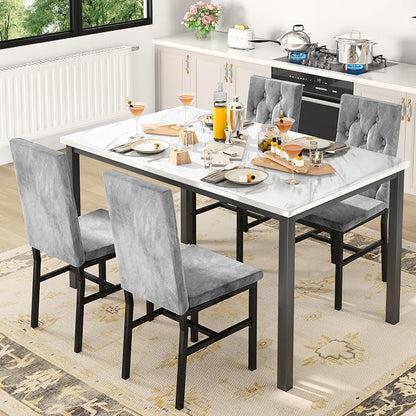 Hooseng Dining Table Set for 4, Faux Marble Small Kitchen Table Chairs Set of 4 - Image 2
