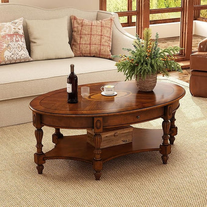 PADMA HOUSE Traditional Wood Oval Coffee Table by PADMAHOUSE