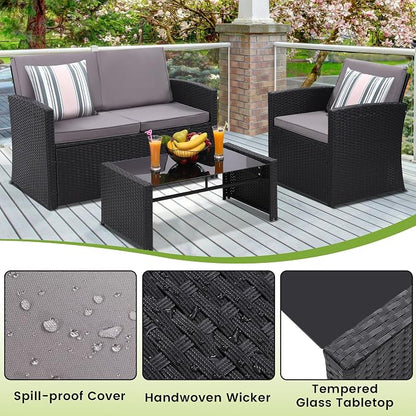 KROFEM 4-Piece Patio Furniture Set, Wicker Outdoor Rattan Sectional Sofa - Image 5
